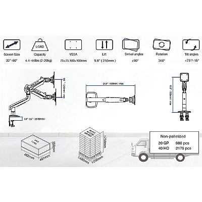 Βάση οθόνης Gaming έως 49'' με πνευματικό ελατήριο