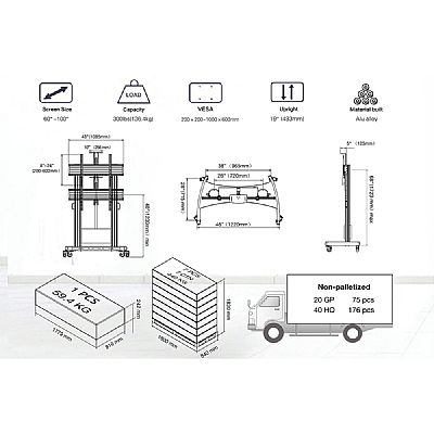 Τηλεχειριζόμενη τροχήλατη βάση οθόνης λευκή