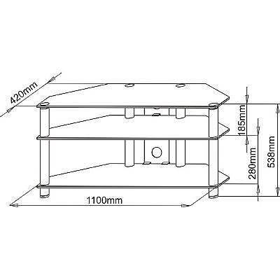 Έπιπλο TV με 3 διαφανή ράφια και κολώνες σε χρώμα ασημί