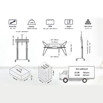 Τηλεχειριζόμενη τροχήλατη βάση οθόνης μαύρη